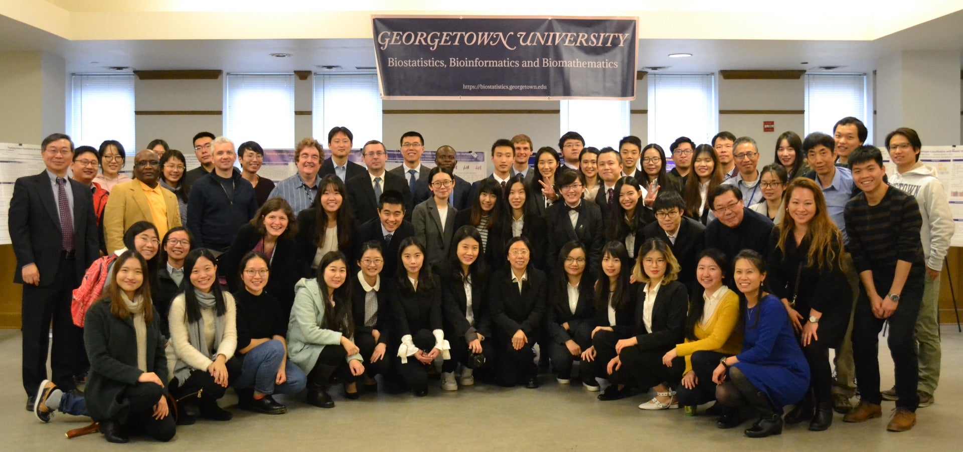 Graduating MS students, first-year MS students and Ph.D. students pose with Faculty and Staff at the 2017 Annual Research Practicum Defense.